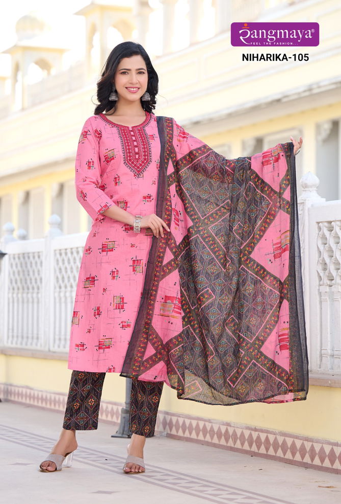 Niharika By Rangmaya Printed Cotton Kurti With Bottom Dupatta Wholesalers In Delhi